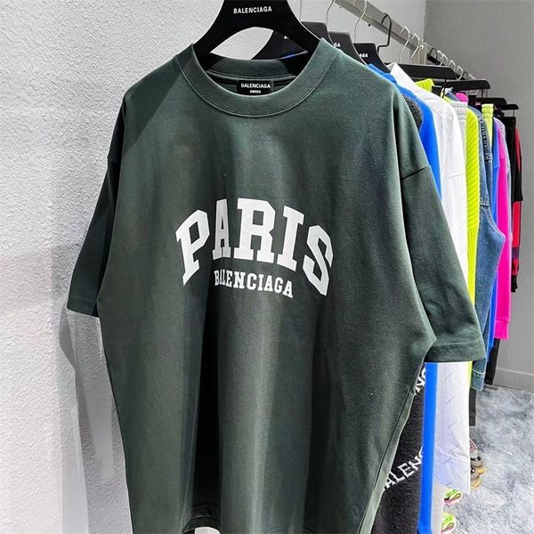 

designer balenciga mens shirts high version paris paris alphabet printed cotton loose casual short sleeve t-shirt men women lovers, White;black