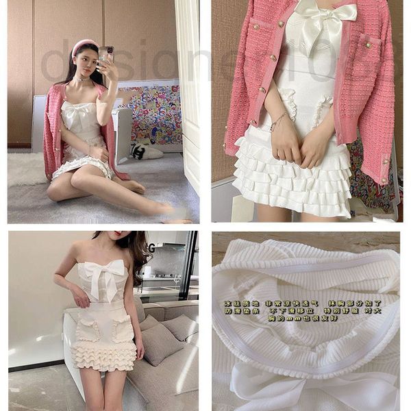 

bras sets designer 2022 spring and autumn new women's clothes sweet ins pet temperament knitted white strapless bowknot vest hmtw, Red;black