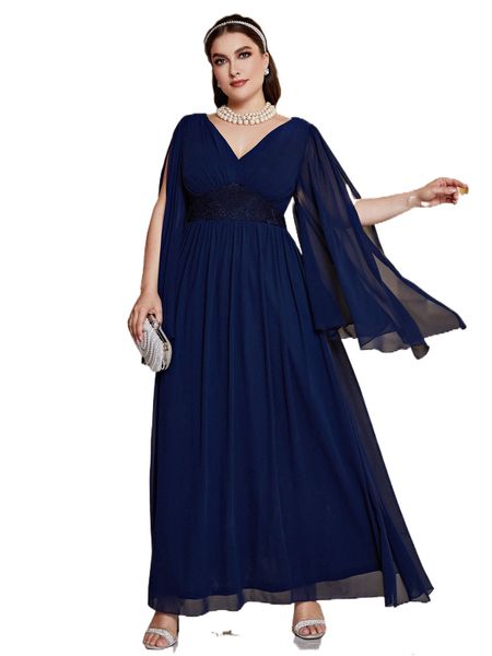 

plus split sleeve chiffon prom dress u1bs#, Black