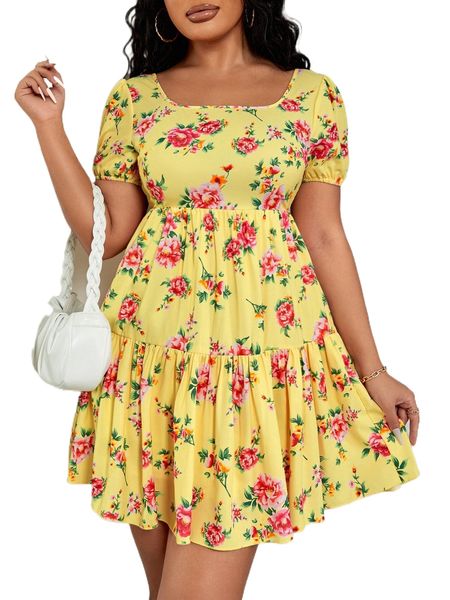 

sxy ruffle hem floral a-line dress g6lr#, Black;gray