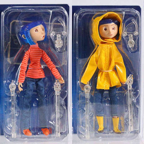 

neca coraline in striped shirt / yellow raincoat 7" abs/pvc action figure toy doll