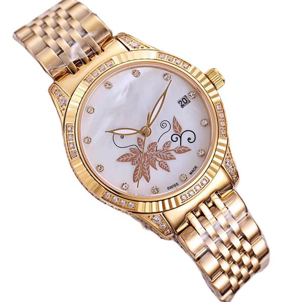 

exquisite women's watch 35mm mechanical movement sapphire crystal mirror diamond gold stainless steel band classic design deep water re, Slivery;brown