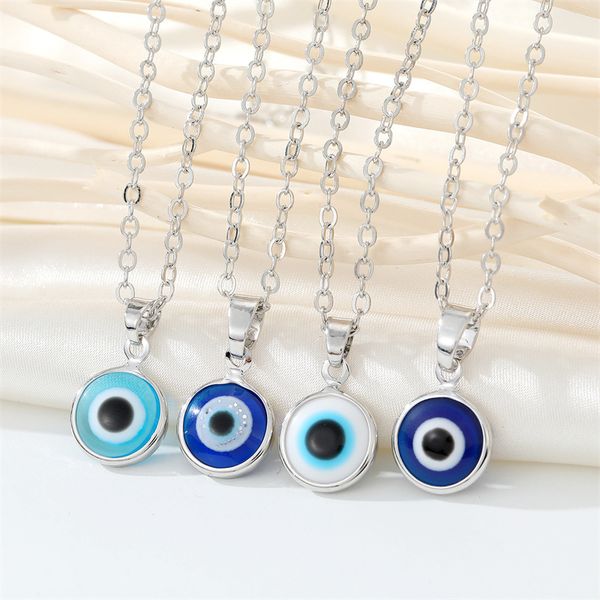 

fashion colors 10mm turkish evil eyes pendant necklace blue eye necklaces clavicel chains for women jewelry, Silver