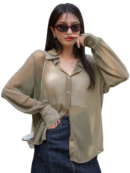 

dazy solid bishop sleeve sheer blouse without camisole c3i9#, White