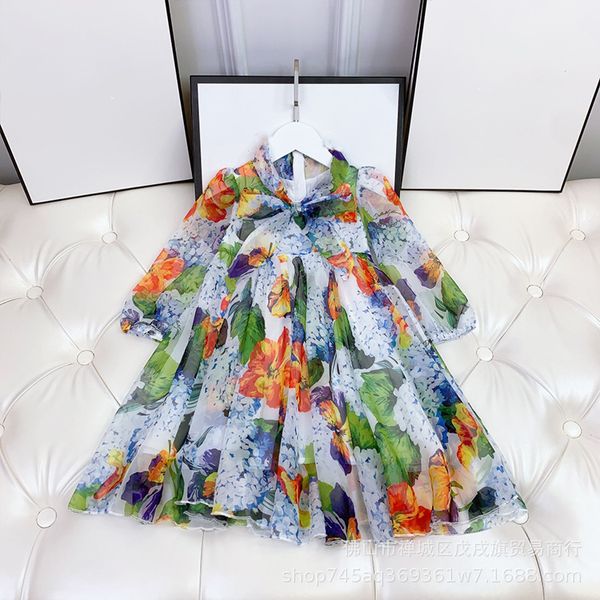 

children girls summer elegant temperament flower dress comfortable princess skirt, White