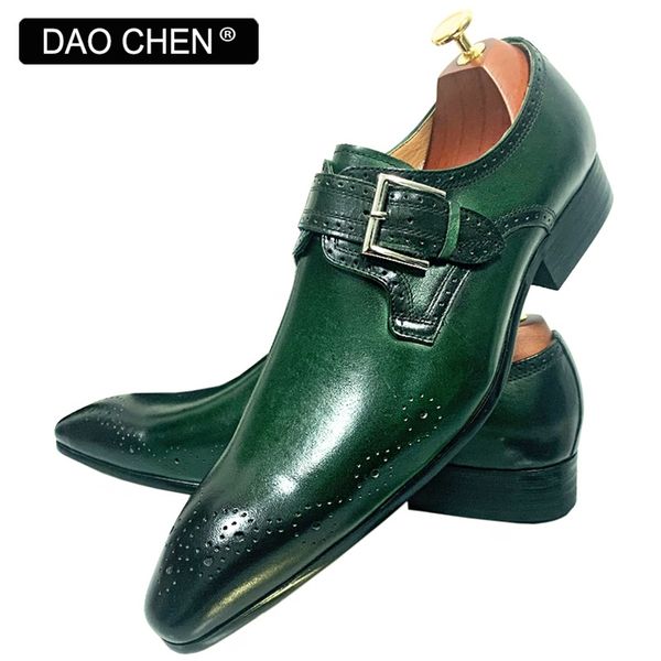 

luxury brand mens loafers monk strap shoes genuine leather fashion mens dress black green office wedding men casual 220808