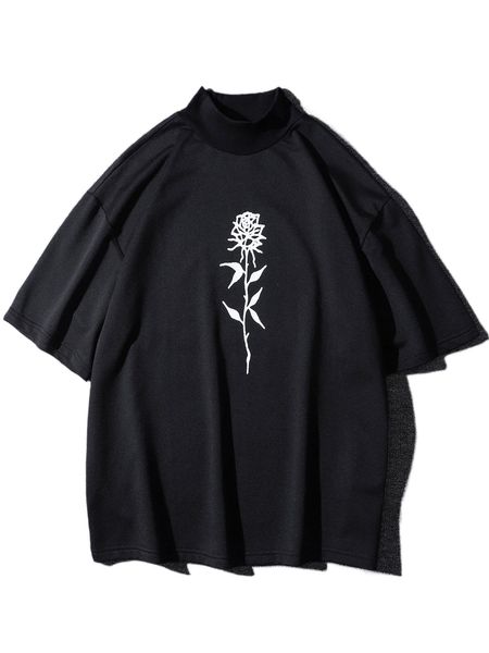 

men floral print mock neck tee e7md#, White;black