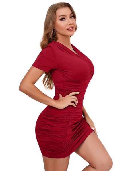 

surplice neck ruched dress w8kz#, Black;gray