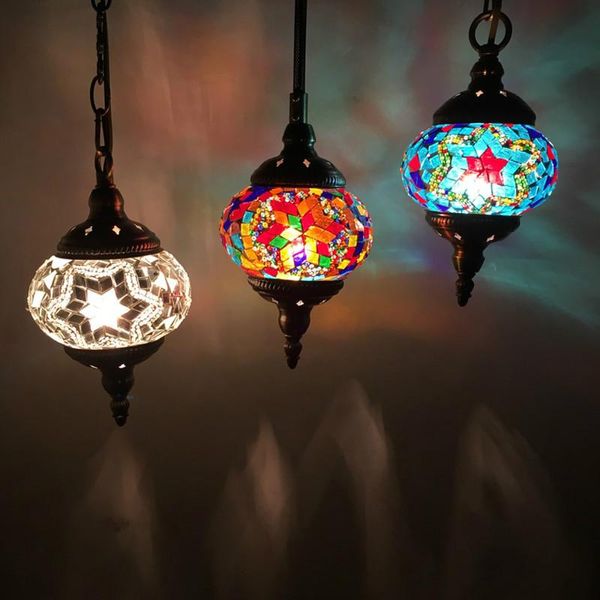 Lâmpadas pendentes Lâmpada de cordão de tamanho pequeno sudeste asiático peru rrestaurant bar retro mosaico de vidro artesanal
