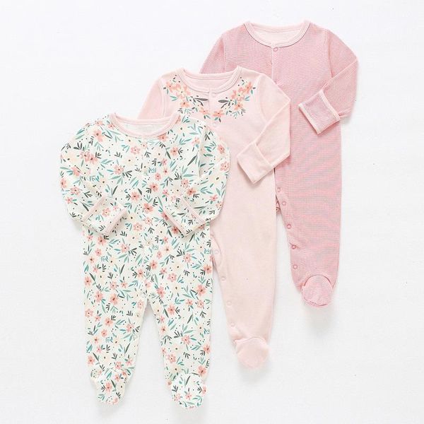 

baby rompers 3pcs flower sleepsuit girl pajamas newborn boy clothes romper infant jumpsuit underwear cotton, Blue