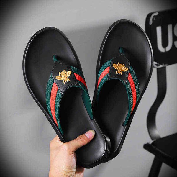 

2022 honeybee summer trend men's slippers flip flops wear beach lazy outdoor, Black