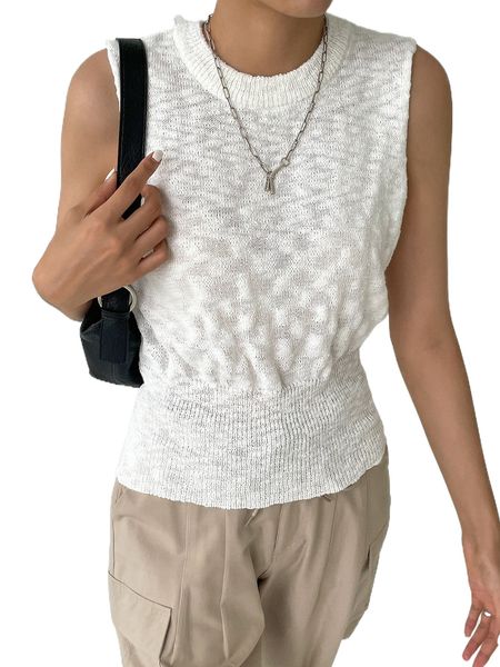 

dazy-less textured knit sweater vest b1z6#, White;black