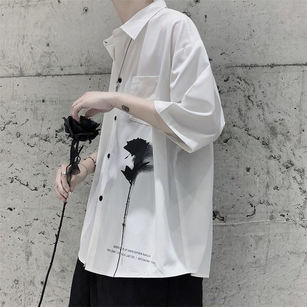 

2020 summer men s loose hawaiian printing shirt short sleeve shirt camisa masculina french cuff mens fashion shirts  5xl lj200925, White;black