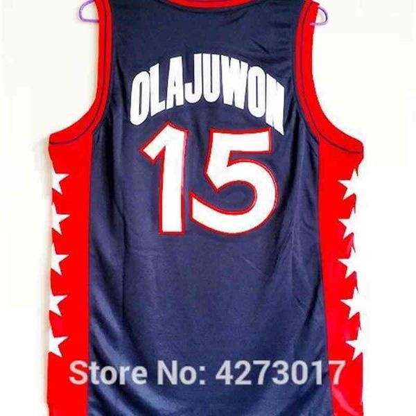 

retro basketball jersey 1996 basketball team olajuwon #15 retro stitched white shirts vest shirt, Black