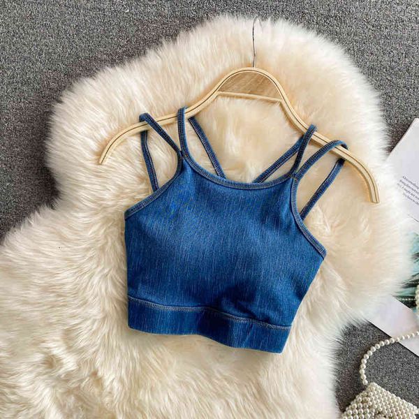 

women's tanks camis beautiful back denim suspender vest women's summer french fashion versatile double shoulder with strapless ins, White