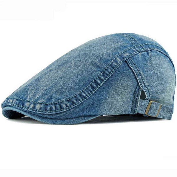 HT2411 Bahar Yaz Erkekleri Kadınlar Cap Sun Hat Denim Gazete Satıcı Ivy Düz Cap Ayarlanabilir Erkekler Kadın Beralar Sanatçı Ressam Beret Kap erkek J220722