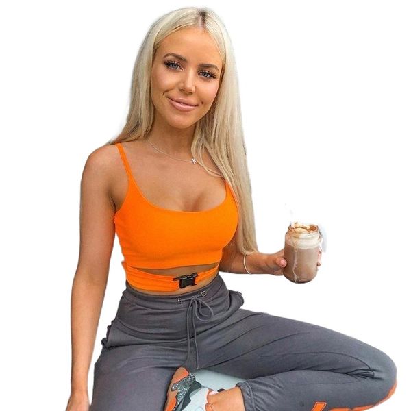 

women's tanks & camis summer women buckle vest boob crop female casual party club t-shirt camisole spaghtetti strap tank tees z2zl#, White