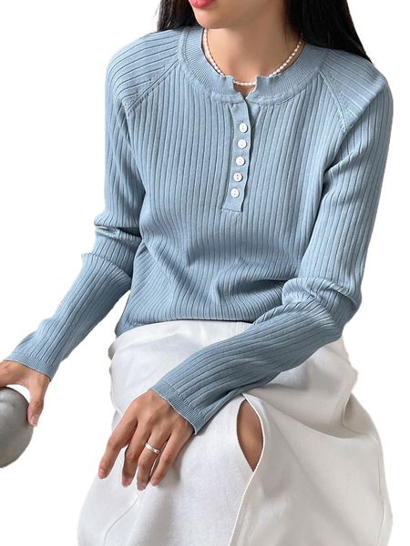 

dazy raglan sleeve button half placket sweater o3ey#, White;black