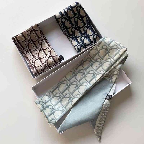 

designer silk head scarf early spring new big brand simulation hair belt binding bag handle silk ribbon scarf star same style woman mens, Blue;gray