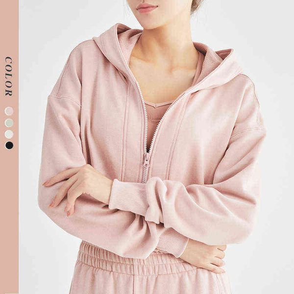 

hooded yoga suit running short sportswear fitness women's long sleeved coat, Gray