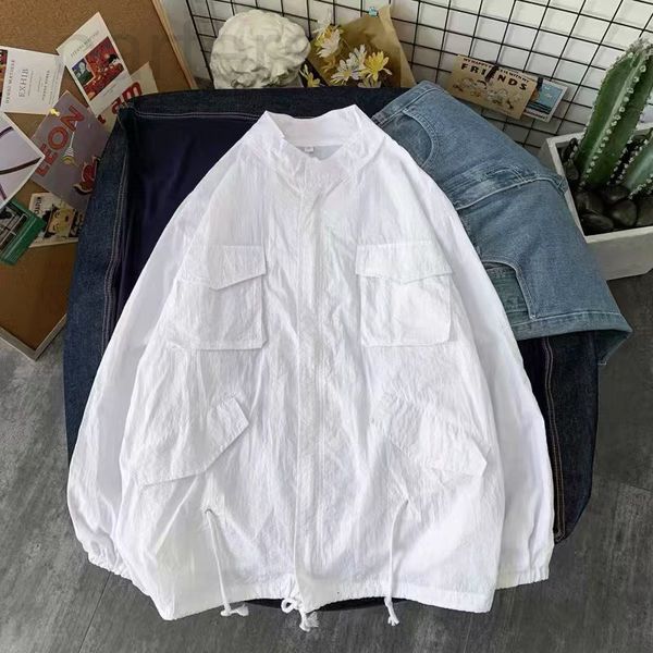 

men's casual shirts designer solid short-sleeved and women's summer korean version cool work trendy brand loose coat qwhu, White;black