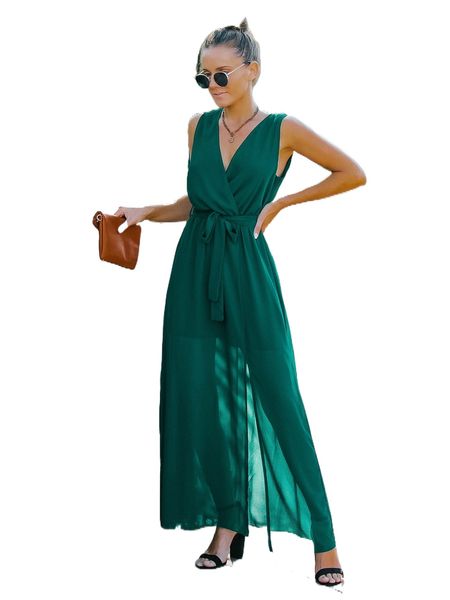 

surplice neck belted dress e5lr#, Black;gray