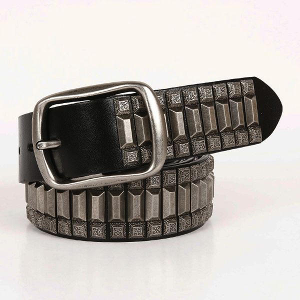 

fashion wholesale men's belt women's designer high-quality multicolor optional cowhide willow nail japanese word buckle decorative, Black;brown