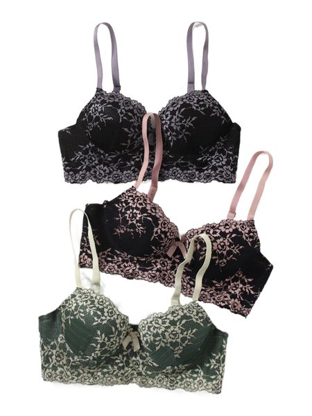 

3pack floral underwire bra 39s0#, Black;red