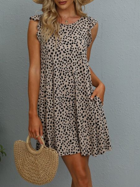 

dearcase dalmatian print ruffle trim dress z7zw#, Black;gray