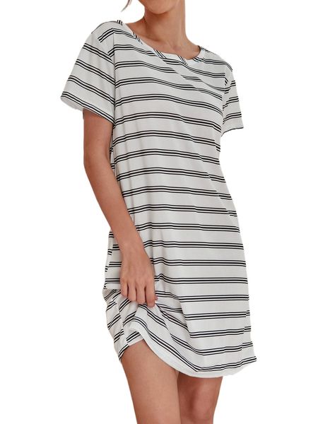 

striped print night dress m8hp#, Black;red