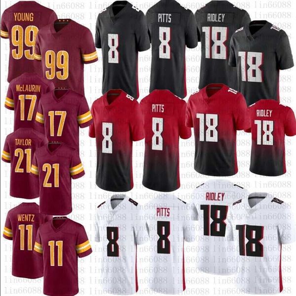 

men 8 kyle pitts football jerseys 18 ridley 99 chase young 21 sean 17 terry mclaurin 11 carson wentz stitched jersey, Black