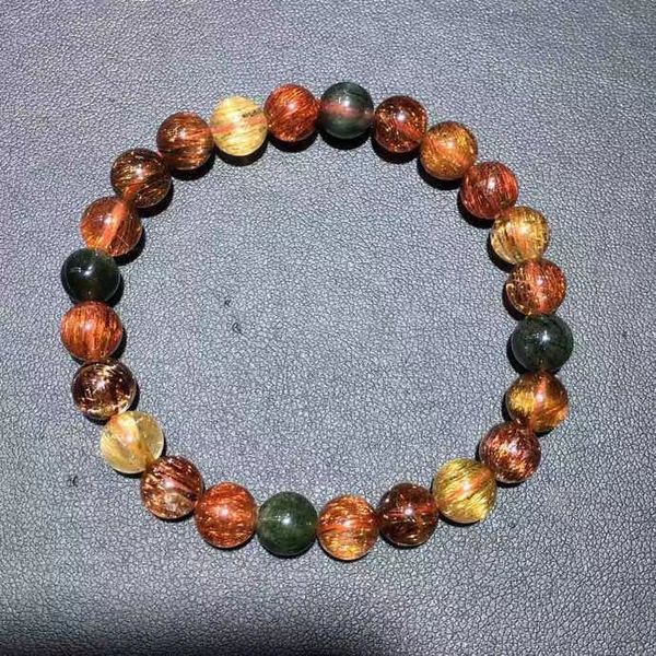 

natural copper rutilated quartz bracelet gold rutilated crystal cat eye 8mm clear round beads women man bracelet aaaaa, Silver
