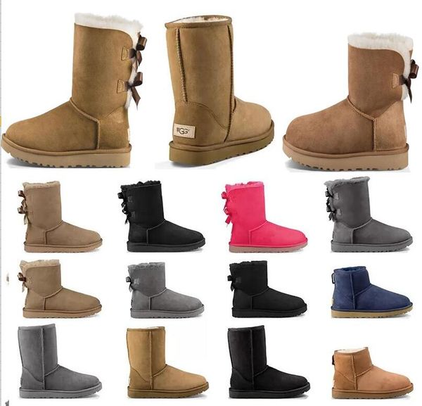 

women australia australian wgg wggs boots winter snow furry fluff yeah satin boot navy ankle booties fur leather outdoors sneakers, Black