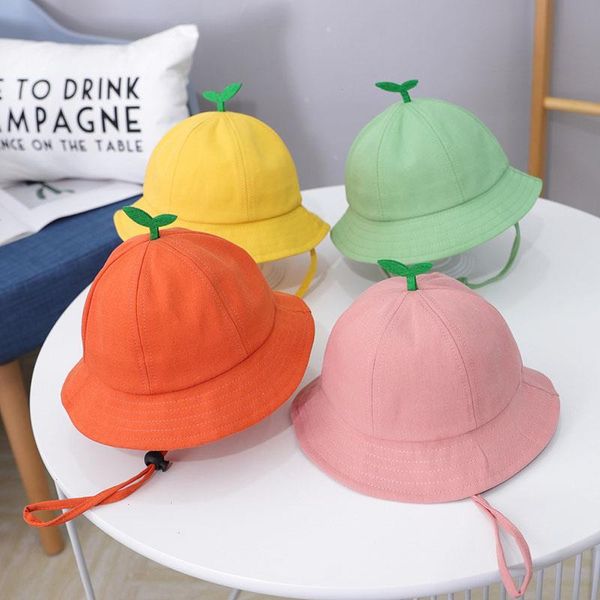 

cute cartoon baby bucket hat grass solid color spring summer outdoor children girl boy sun breathable kids fisherman, Yellow