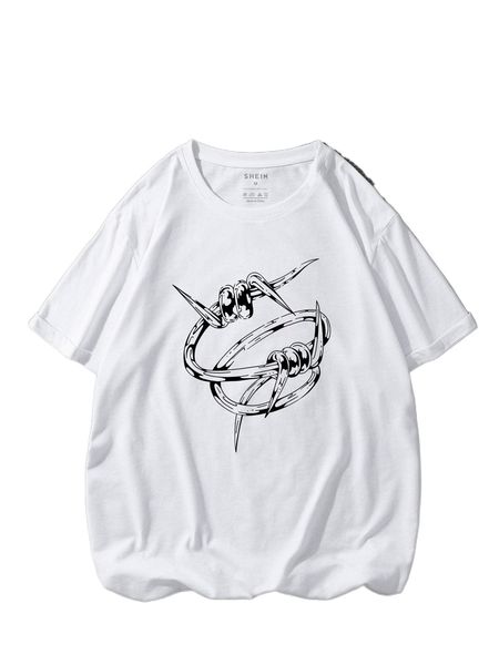 

men graphic print tee 58lg#, White;black