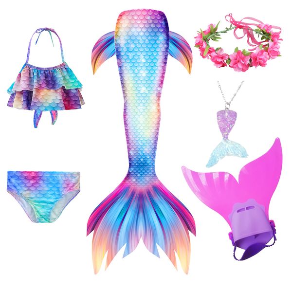 

kids girls swimming mermaid tail costume cosplay children swimsuit fantasy beach bikini can add monofin fin halloween, Blue
