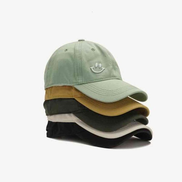 

ins hat female autumn winter lovely smile embroidered baseball cap male korean version simple versatile cap curved brim hat fashion, Blue;gray