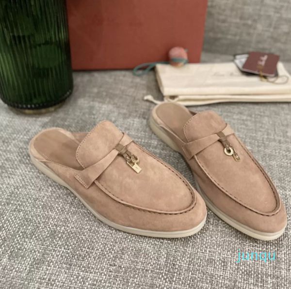 2022 Men Slippers de alta qualidade Cashmere Leather Latex Sole Luxury Designer Brand Shoes Bolsa de Dust Tamanho 38-45