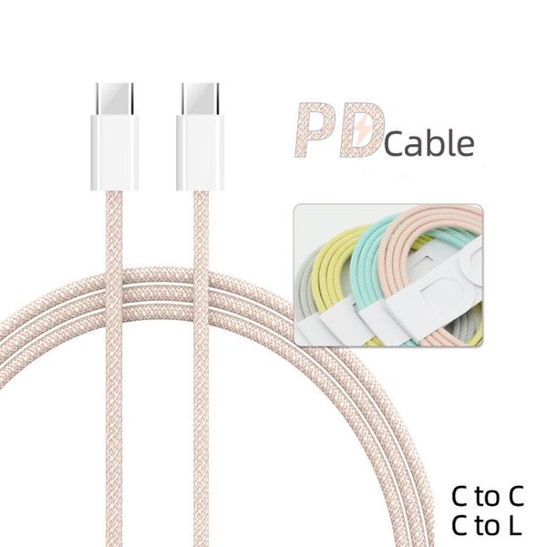 

pd 20w data charger cable type c to c i13 cables lead unbroken connector strong braid 1m 3 feet with cardboard packaging sealing film