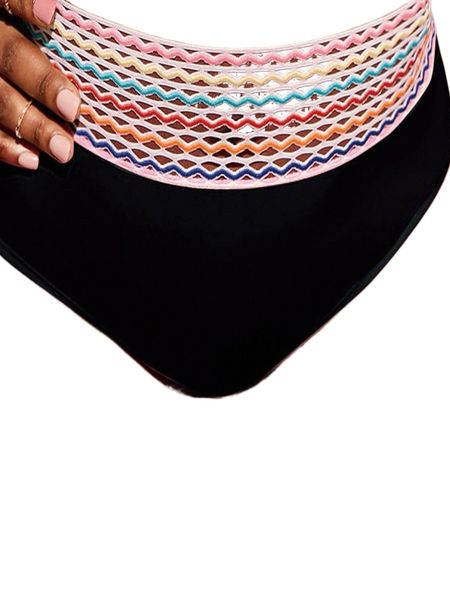 

plus chevron panel high waist bikini bottom e674#, Black
