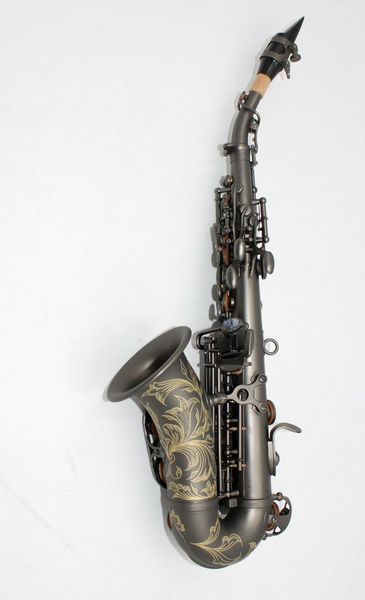 

pro eastern music matt black plated curved soprano saxophone with engravings