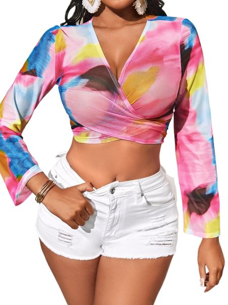 

sxy tie dye deep v neck 38wy#, White