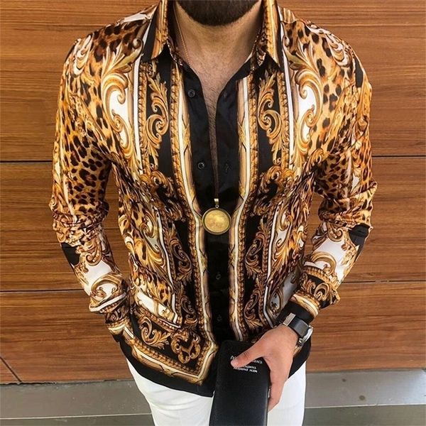 

casual men's long sleeve shirts vintage printed turn-down collar shirt men autumn buttoned cardigan fashion streetwear 220322, White;black