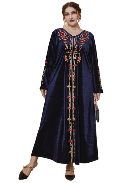 

plus graphic embroidery velvet tunic dress k1k0#, Black