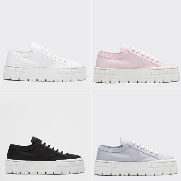 

womens designer casual shoes double wheel thick nylon gabardine sneakers running shoes fashion canvas leather high size 35-40, Black