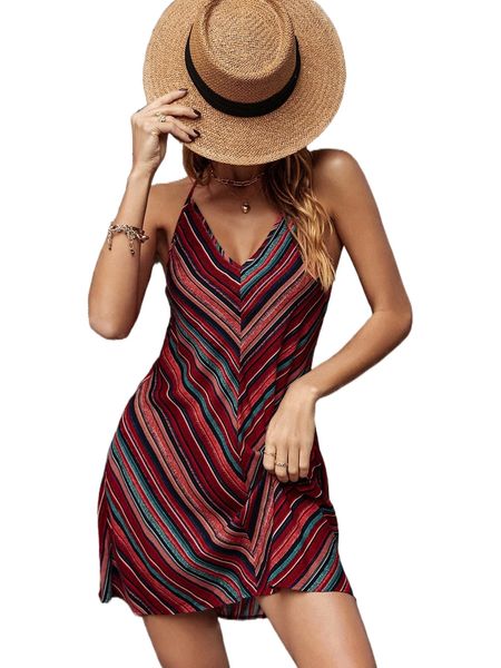 

chevron print racerback cami dress v23d#, Black;gray