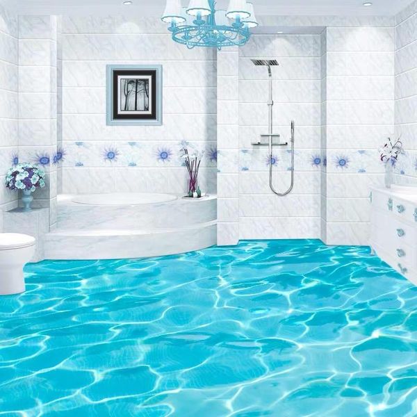 Wallpapers Po Floor Wallpaper 3D Stereo Sea Water Wave Murale Carta da parati autoadesiva per bagno in PVC impermeabile ed ecologica