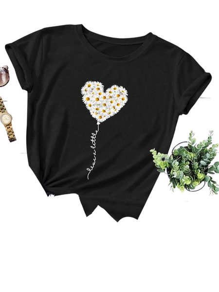 

1pc letter & floral print tee i6jx#, White