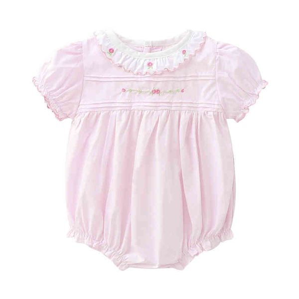 Novo 2021 Roupas infantis de verão Baby rosa requintado requintado Romper de Triângulo Ruffled Ruffled G22050521