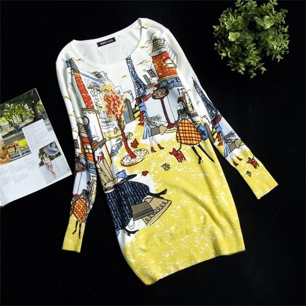 

new women s print pullover sweater long design sweater dress plus size loose basic blouse y200722, White;black